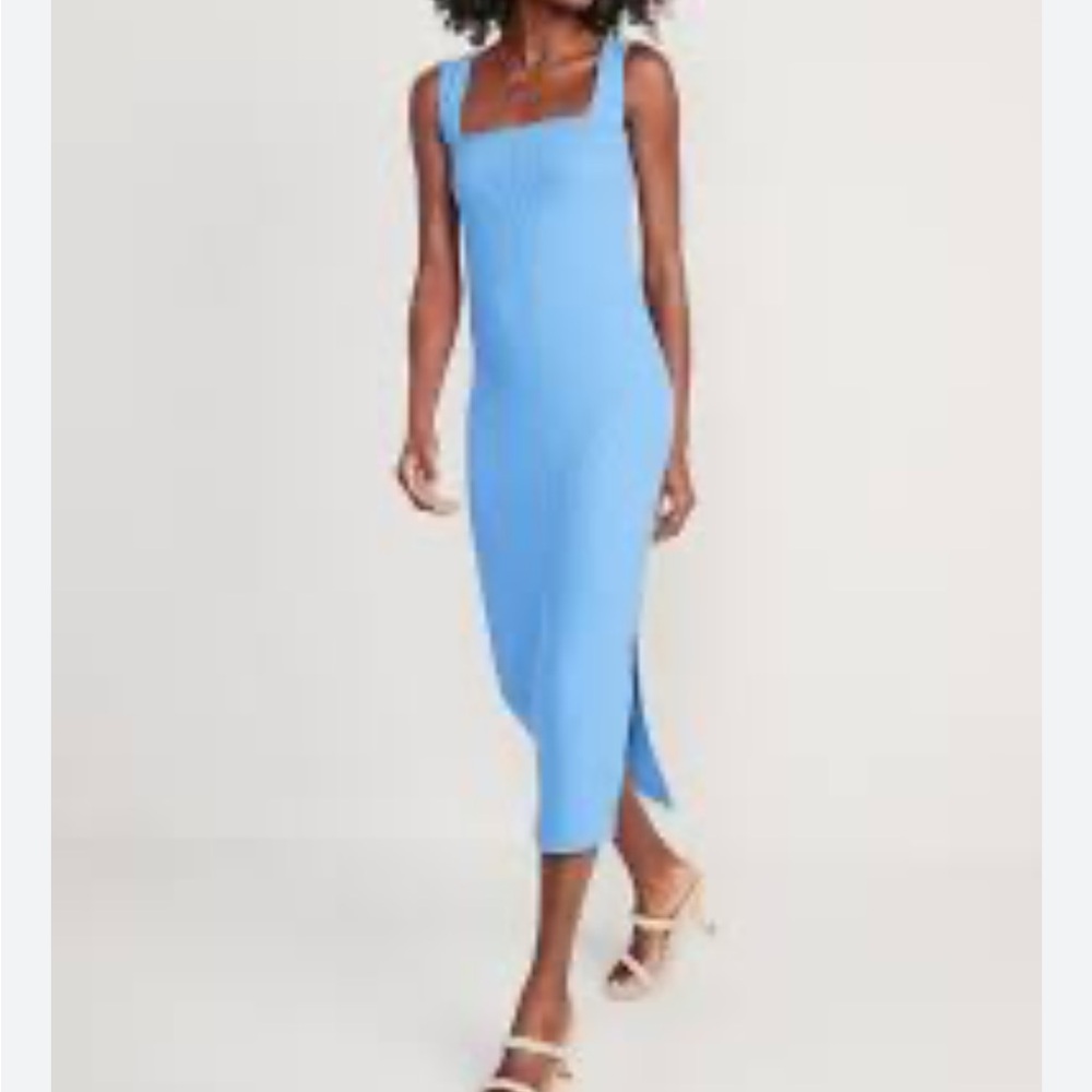 NWT Old Navy Blue Sleeveless Rib-Knit Side Slit Midi Dress